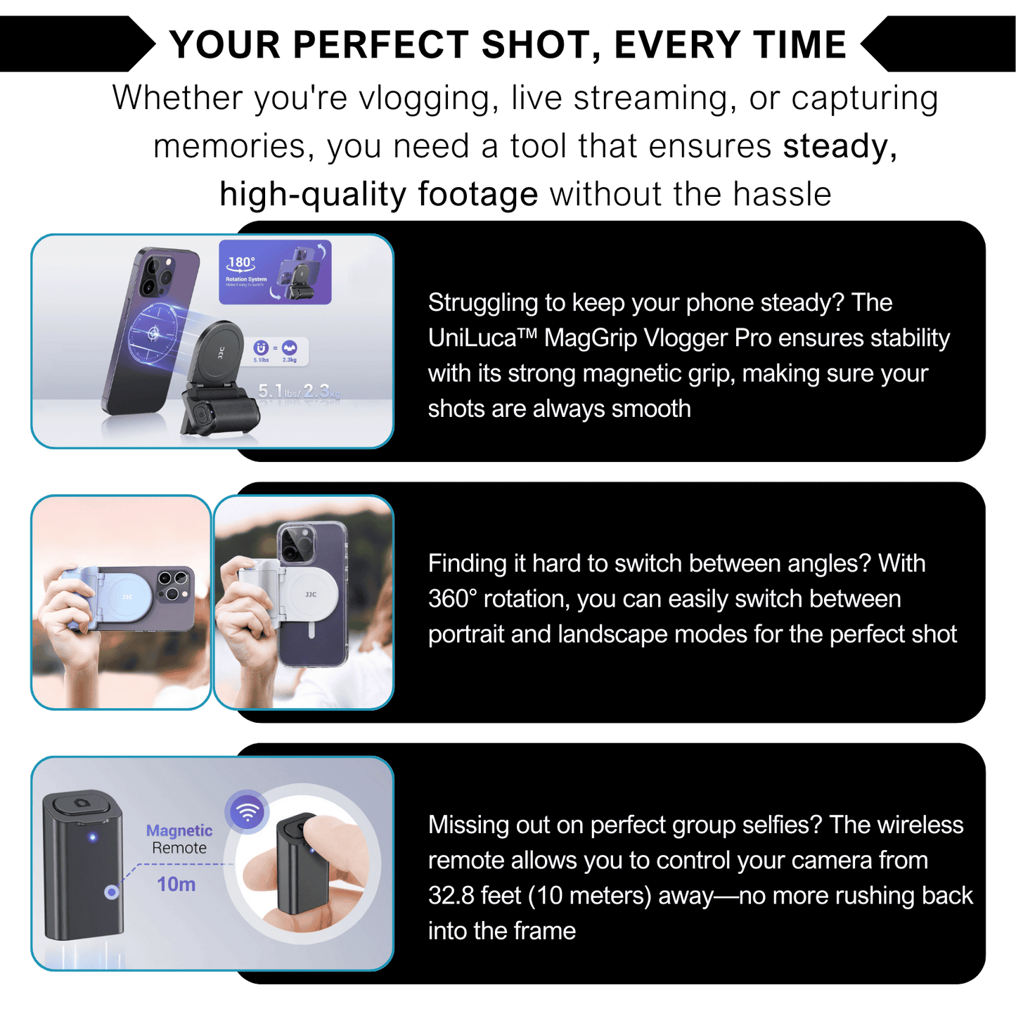 Uniluca™ MagGrip Vlogger Pro – Works on all smartphones